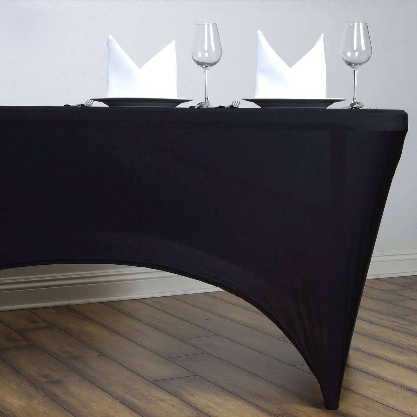 Stretch Spandex 6ft Rectangle Tablecloth Black - Durable Form - Fitting Table Cover for Events & Presentations - Linen Luxes