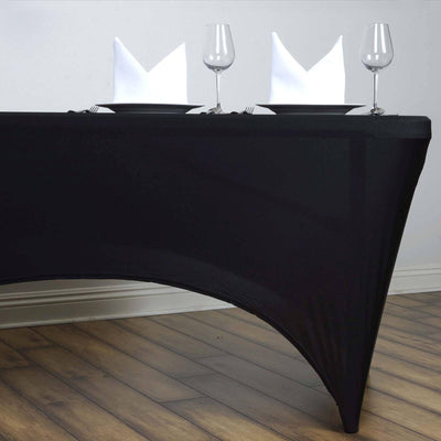 Stretch Spandex 6ft Rectangle Tablecloth Black - Durable Form - Fitting Table Cover for Events & Presentations - Linen Luxes