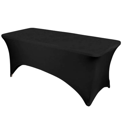 Stretch Spandex 6ft Rectangle Tablecloth Black - Durable Form - Fitting Table Cover for Events & Presentations - Linen Luxes