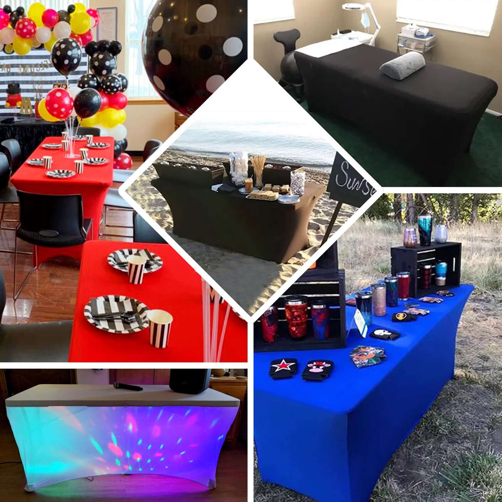 Stretch Spandex 6ft Rectangle Tablecloth Black - Durable Form - Fitting Table Cover for Events & Presentations - Linen Luxes