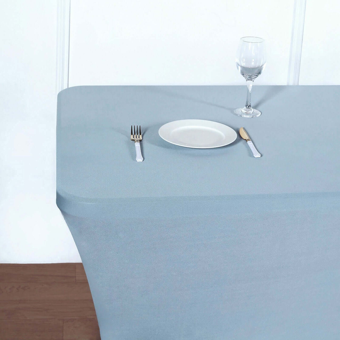 Stretch Spandex 6ft Rectangle Tablecloth Dusty Blue - Durable Form - Fitting Table Cover for Events & Presentations - Linen Luxes