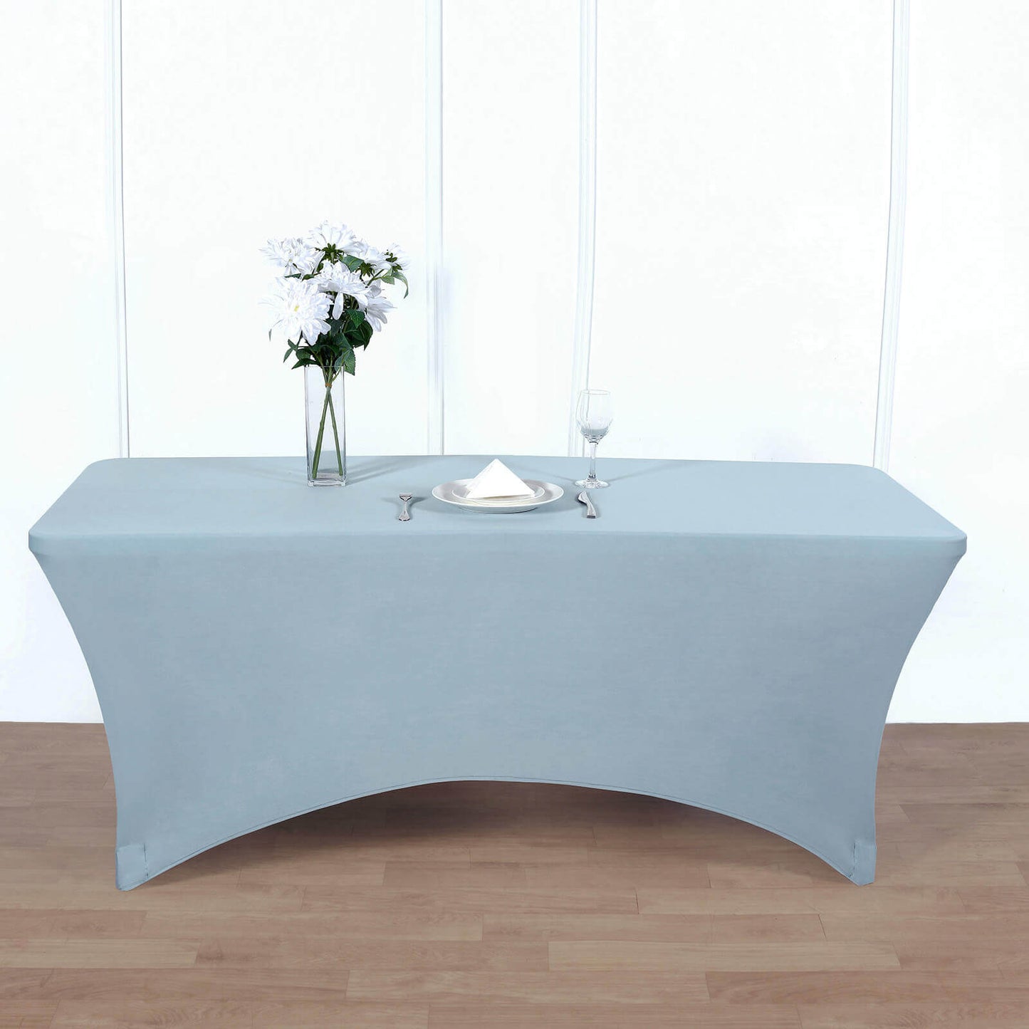 Stretch Spandex 6ft Rectangle Tablecloth Dusty Blue - Durable Form - Fitting Table Cover for Events & Presentations - Linen Luxes
