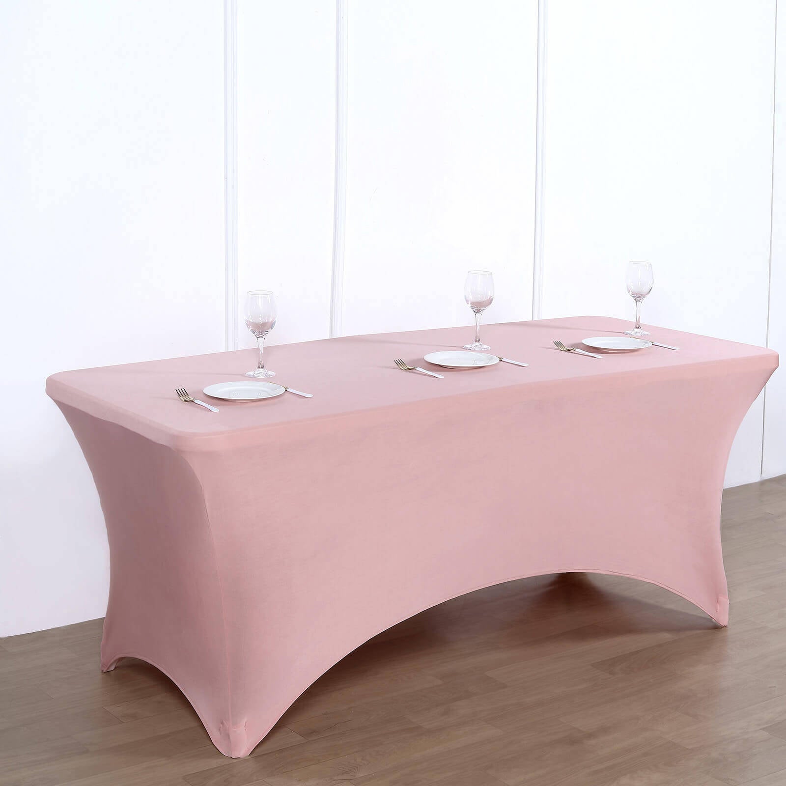Stretch Spandex 6ft Rectangle Tablecloth Dusty Rose - Durable Form - Fitting Table Cover for Events & Presentations - Linen Luxes