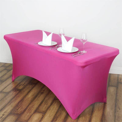 Stretch Spandex 6ft Rectangle Tablecloth Fuchsia - Durable Form - Fitting Table Cover - Linen Luxes