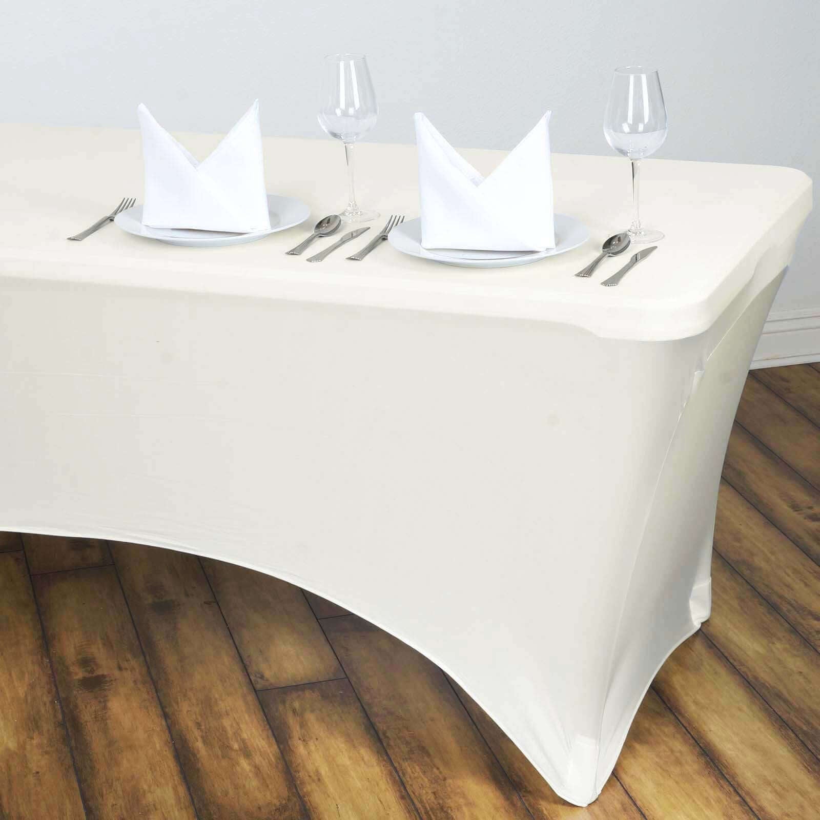 Stretch Spandex 6ft Rectangle Tablecloth Ivory - Durable Form - Fitting Table Cover - Linen Luxes