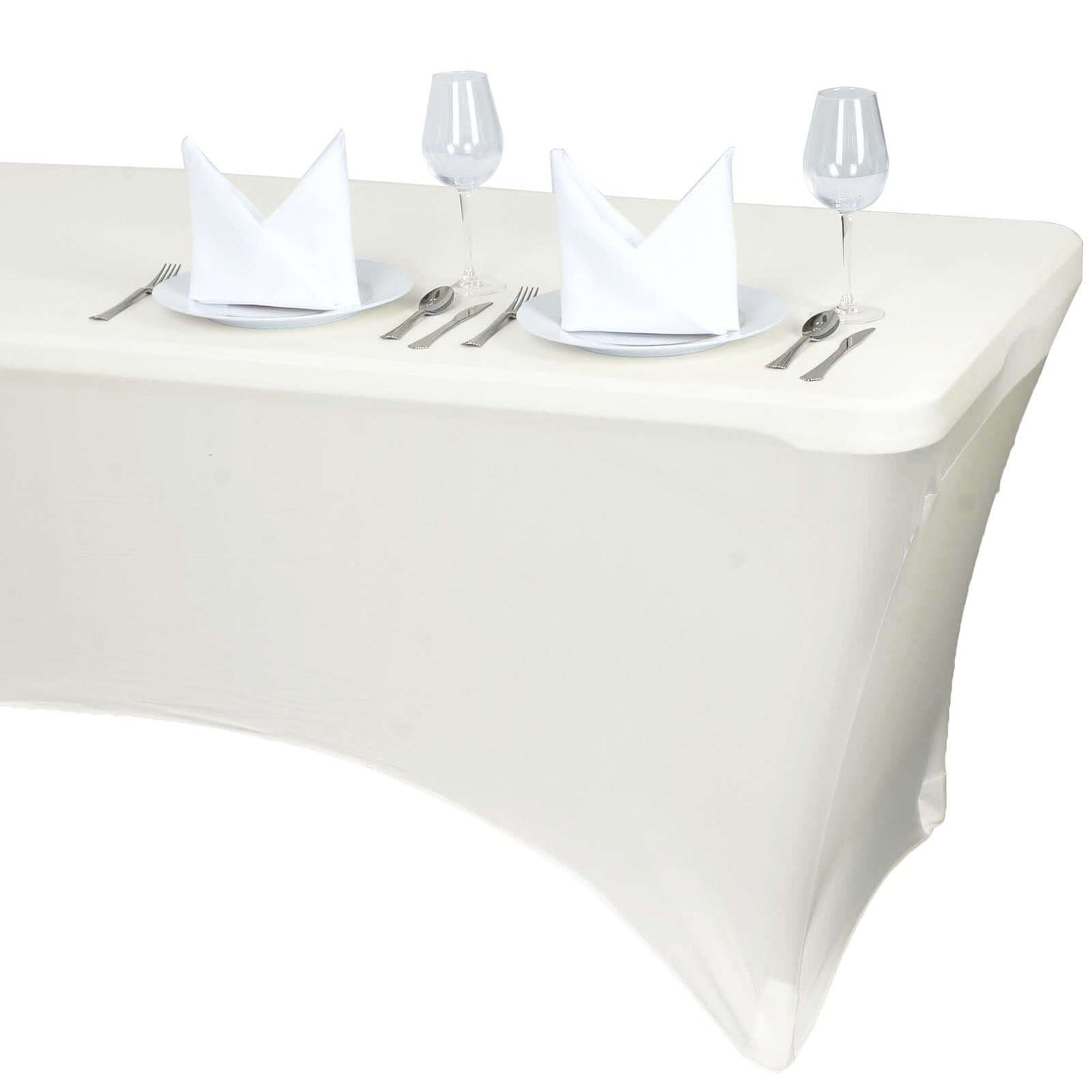Stretch Spandex 6ft Rectangle Tablecloth Ivory - Durable Form - Fitting Table Cover - Linen Luxes