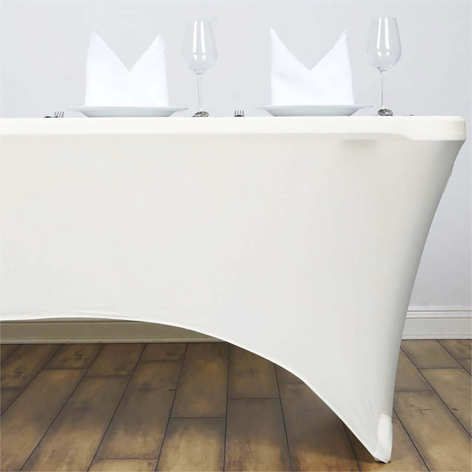 Stretch Spandex 6ft Rectangle Tablecloth Ivory - Durable Form - Fitting Table Cover - Linen Luxes