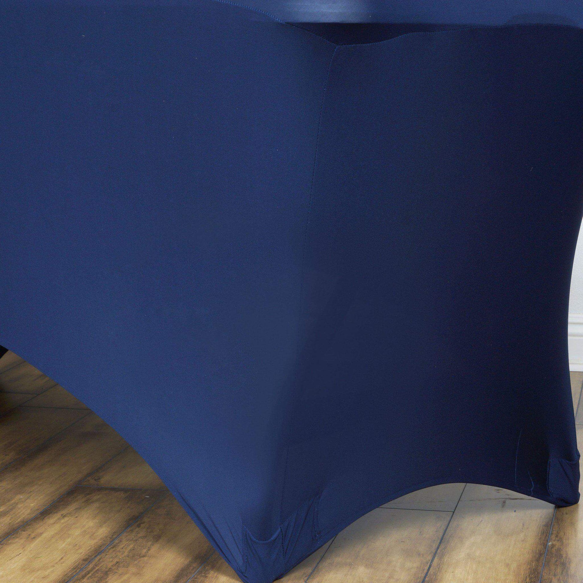 Stretch Spandex 6ft Rectangle Tablecloth Navy Blue - Durable Form - Fitting Table Cover - Linen Luxes