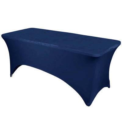 Stretch Spandex 6ft Rectangle Tablecloth Navy Blue - Durable Form - Fitting Table Cover - Linen Luxes