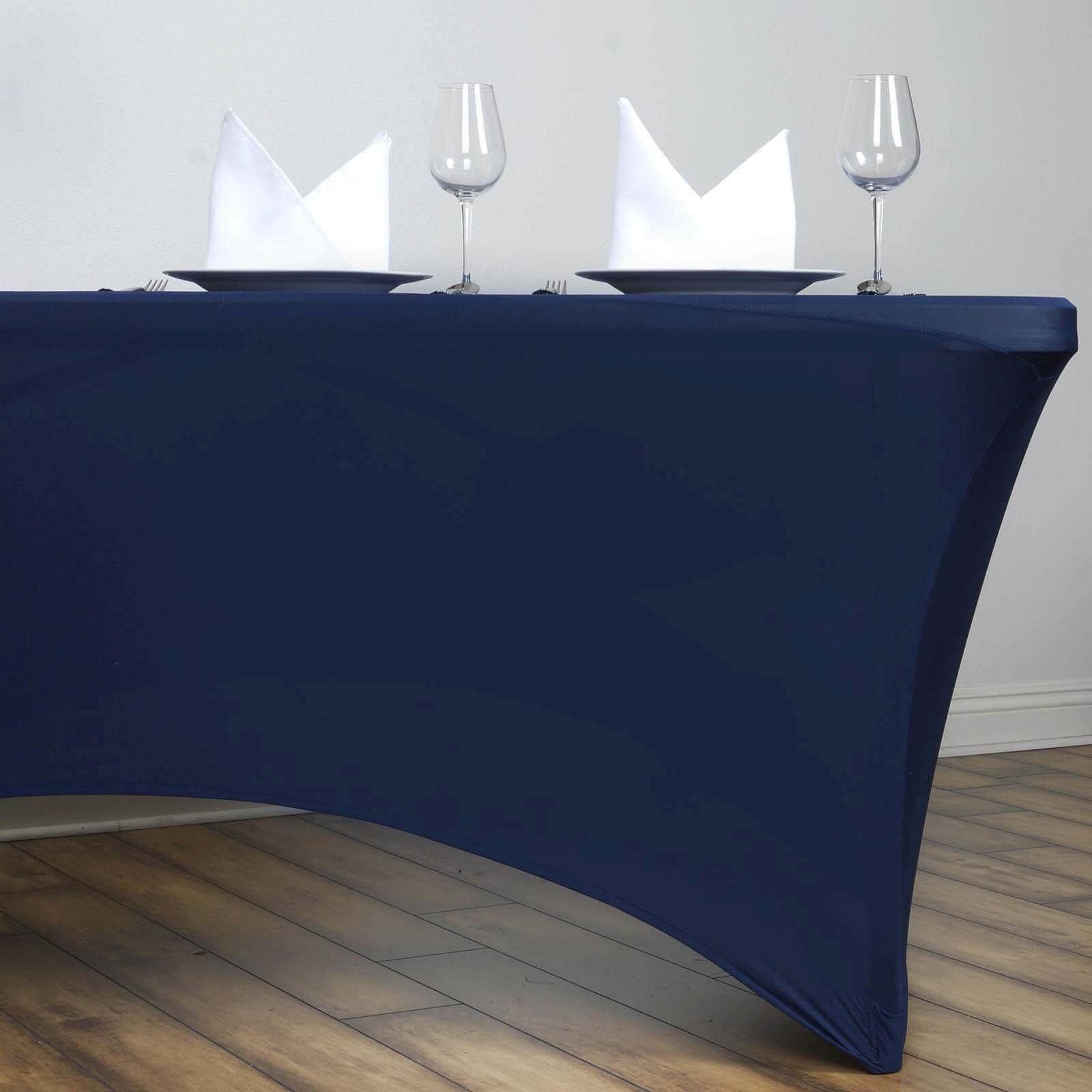 Stretch Spandex 6ft Rectangle Tablecloth Navy Blue - Durable Form - Fitting Table Cover - Linen Luxes