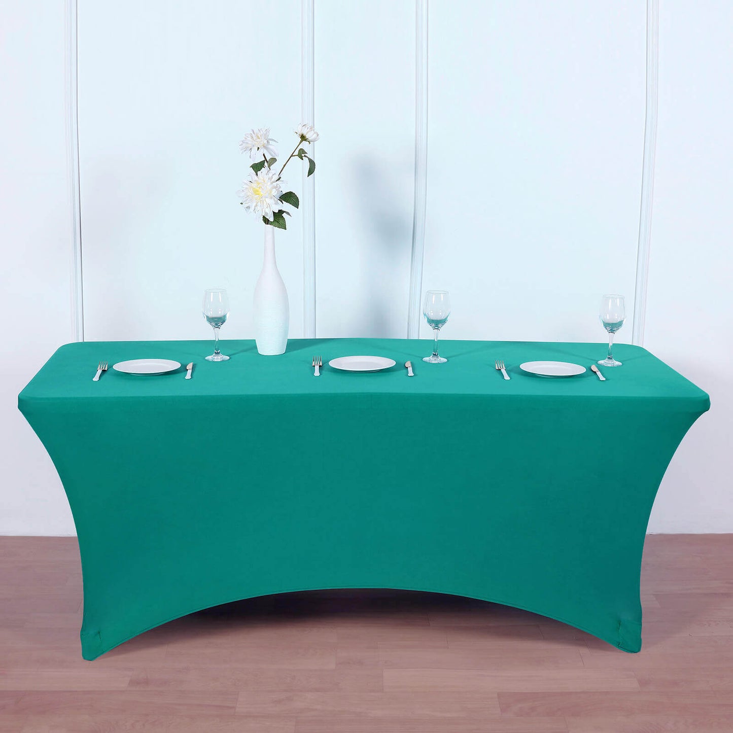 Stretch Spandex 6ft Rectangle Tablecloth Peacock Teal - Durable Form - Fitting Table Cover - Linen Luxes
