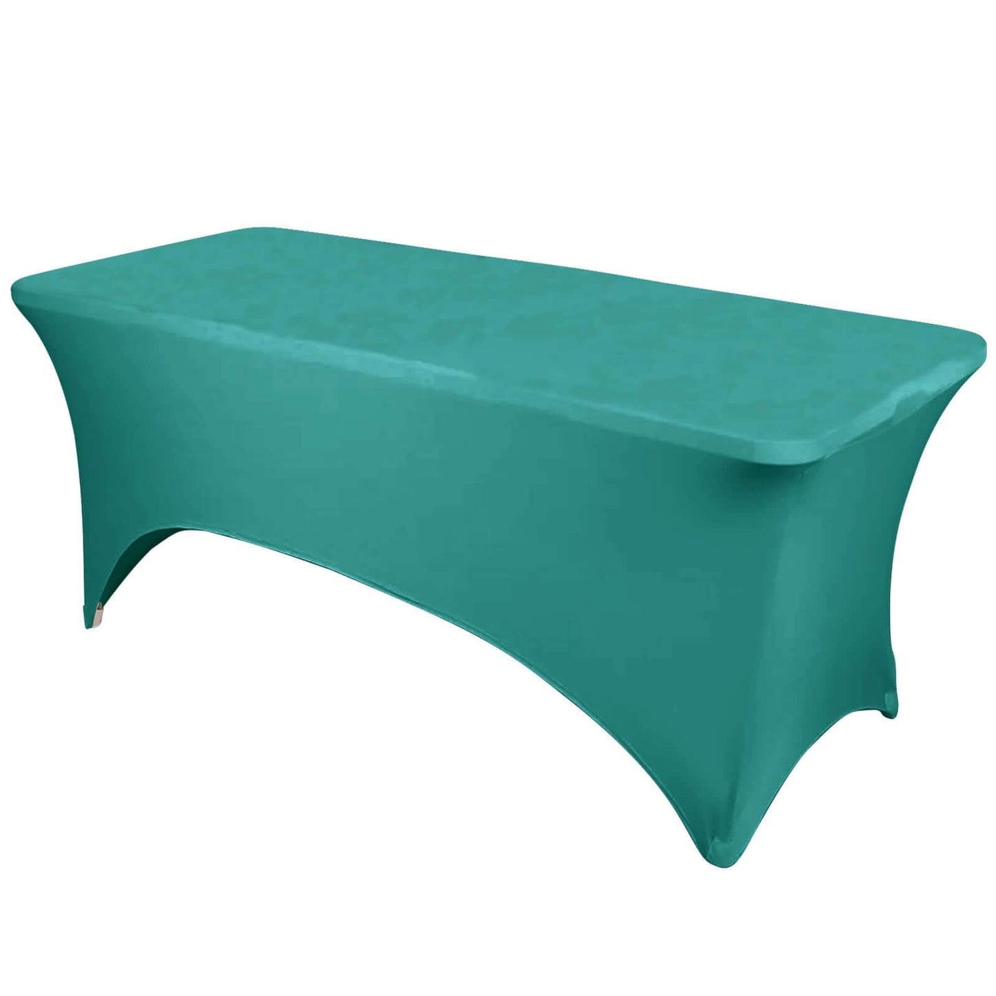 Stretch Spandex 6ft Rectangle Tablecloth Peacock Teal - Durable Form - Fitting Table Cover - Linen Luxes