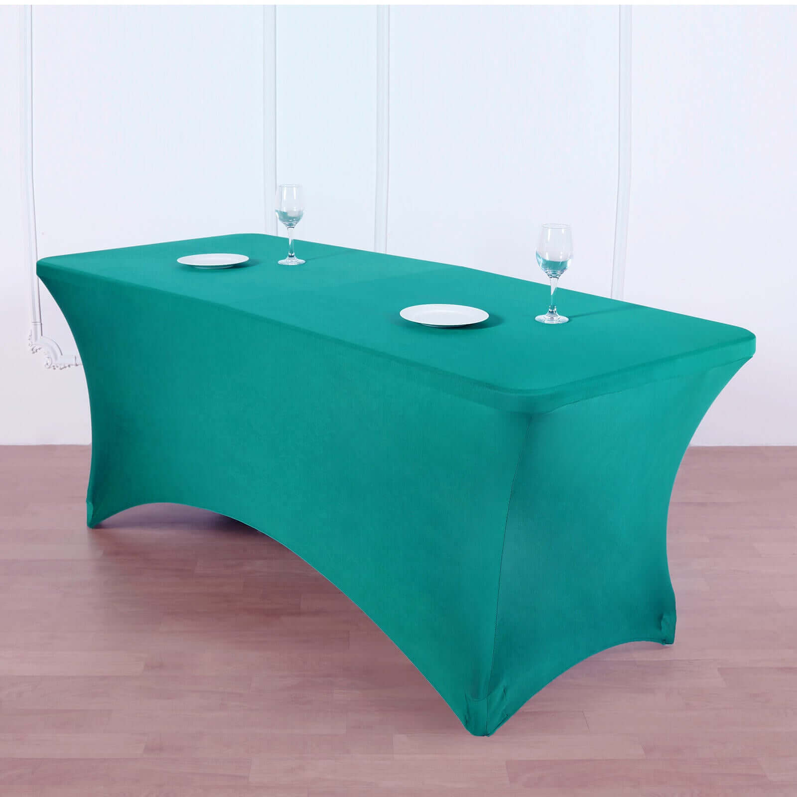 Stretch Spandex 6ft Rectangle Tablecloth Peacock Teal - Durable Form - Fitting Table Cover - Linen Luxes