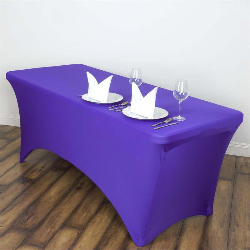Stretch Spandex 6ft Rectangle Tablecloth Purple - Durable Form - Fitting Table Cover - Linen Luxes