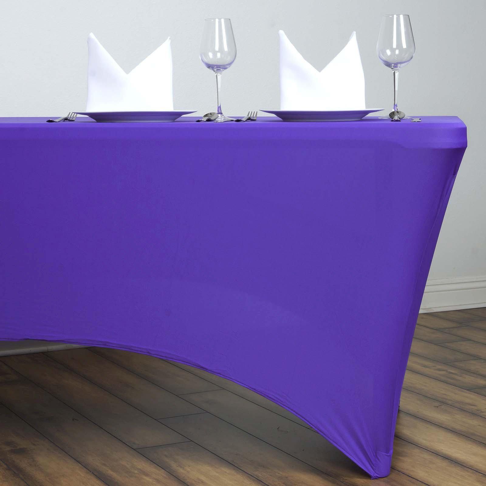 Stretch Spandex 6ft Rectangle Tablecloth Purple - Durable Form - Fitting Table Cover - Linen Luxes