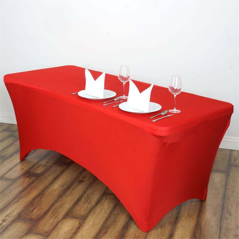 Stretch Spandex 6ft Rectangle Tablecloth Red - Durable Form - Fitting Table Cover - Linen Luxes