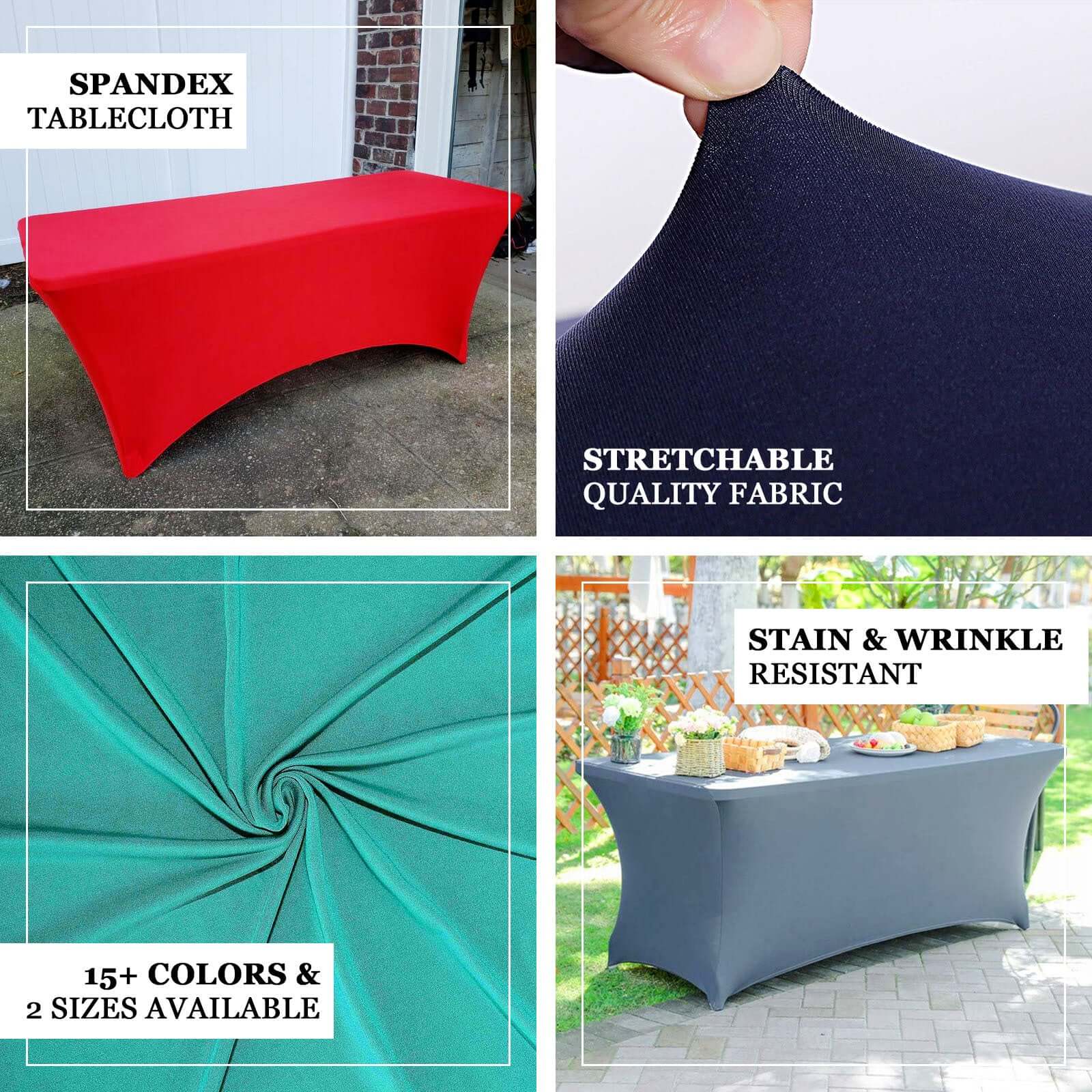 Stretch Spandex 6ft Rectangle Tablecloth Red - Durable Form - Fitting Table Cover - Linen Luxes