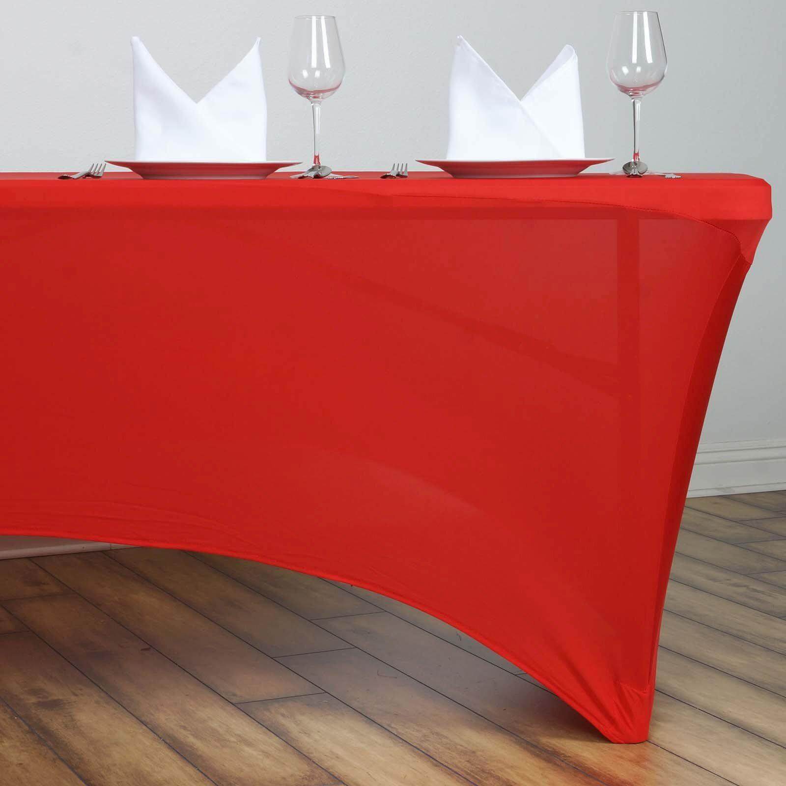 Stretch Spandex 6ft Rectangle Tablecloth Red - Durable Form - Fitting Table Cover - Linen Luxes