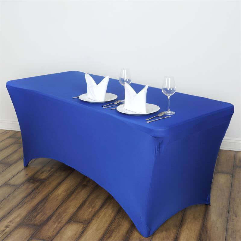 Stretch Spandex 6ft Rectangle Tablecloth Royal Blue - Durable Form - Fitting Table Cover - Linen Luxes
