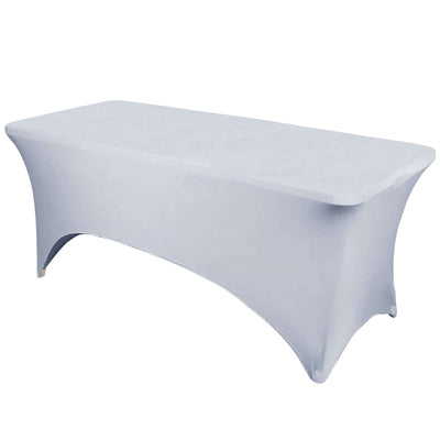 Stretch Spandex 6ft Rectangle Tablecloth Silver - Durable Form - Fitting Table Cover - Linen Luxes