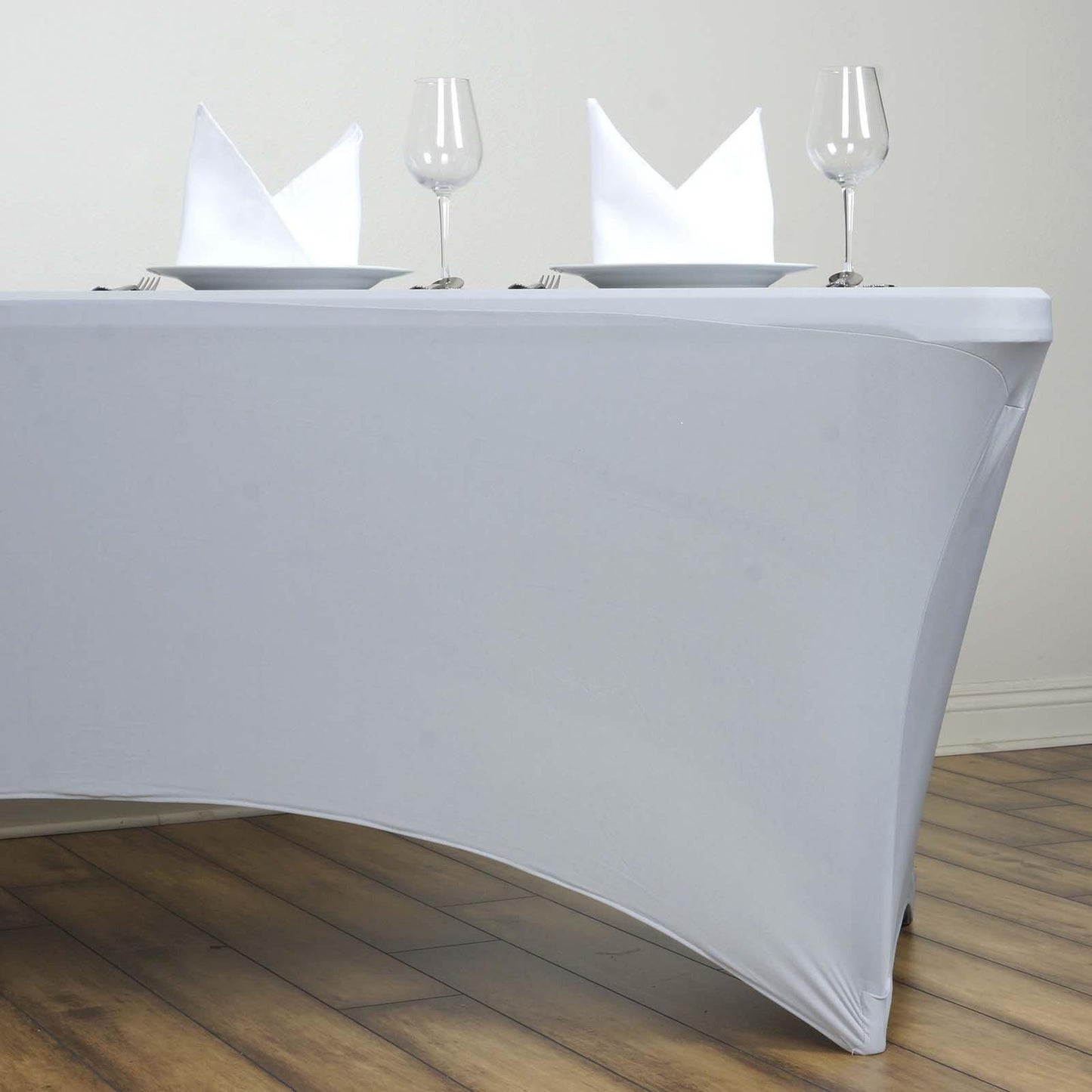 Stretch Spandex 6ft Rectangle Tablecloth Silver - Durable Form - Fitting Table Cover - Linen Luxes