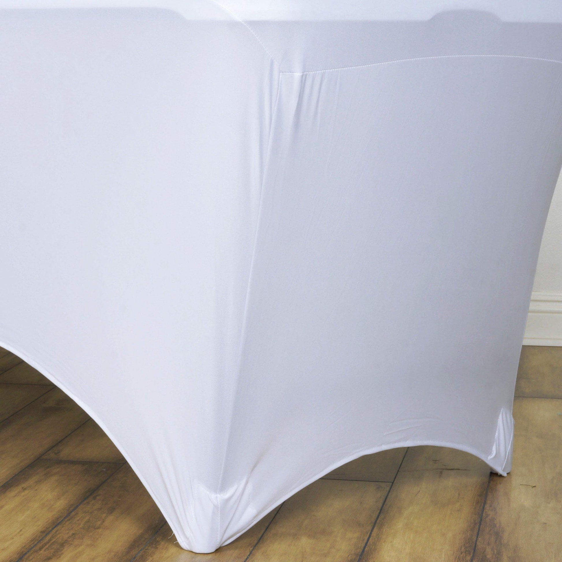 Stretch Spandex 6ft Rectangle Tablecloth White - Durable Form - Fitting Table Cover for Events & Presentations - Linen Luxes