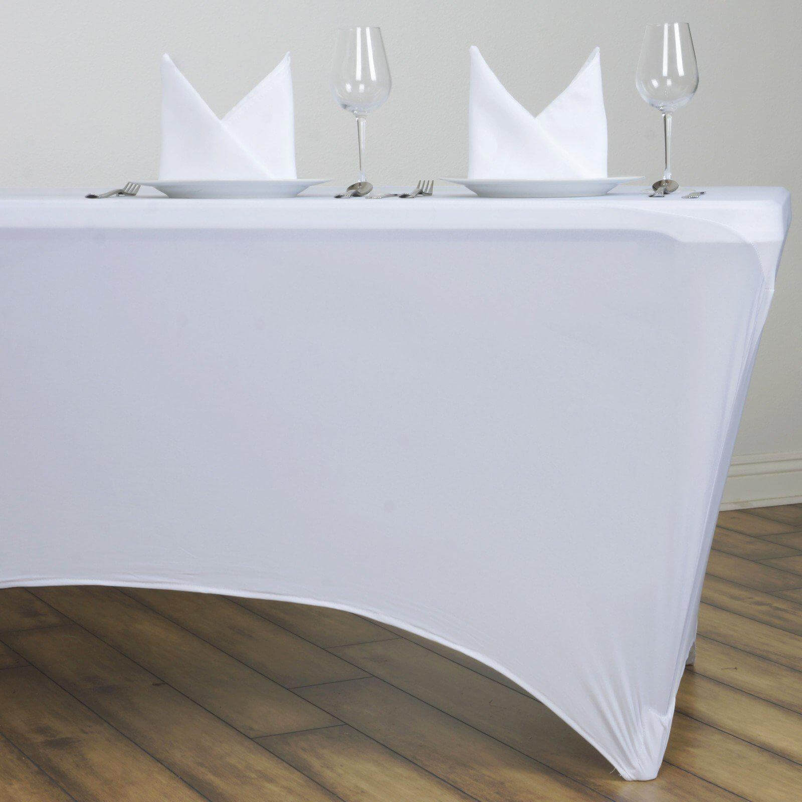 Stretch Spandex 6ft Rectangle Tablecloth White - Durable Form - Fitting Table Cover for Events & Presentations - Linen Luxes