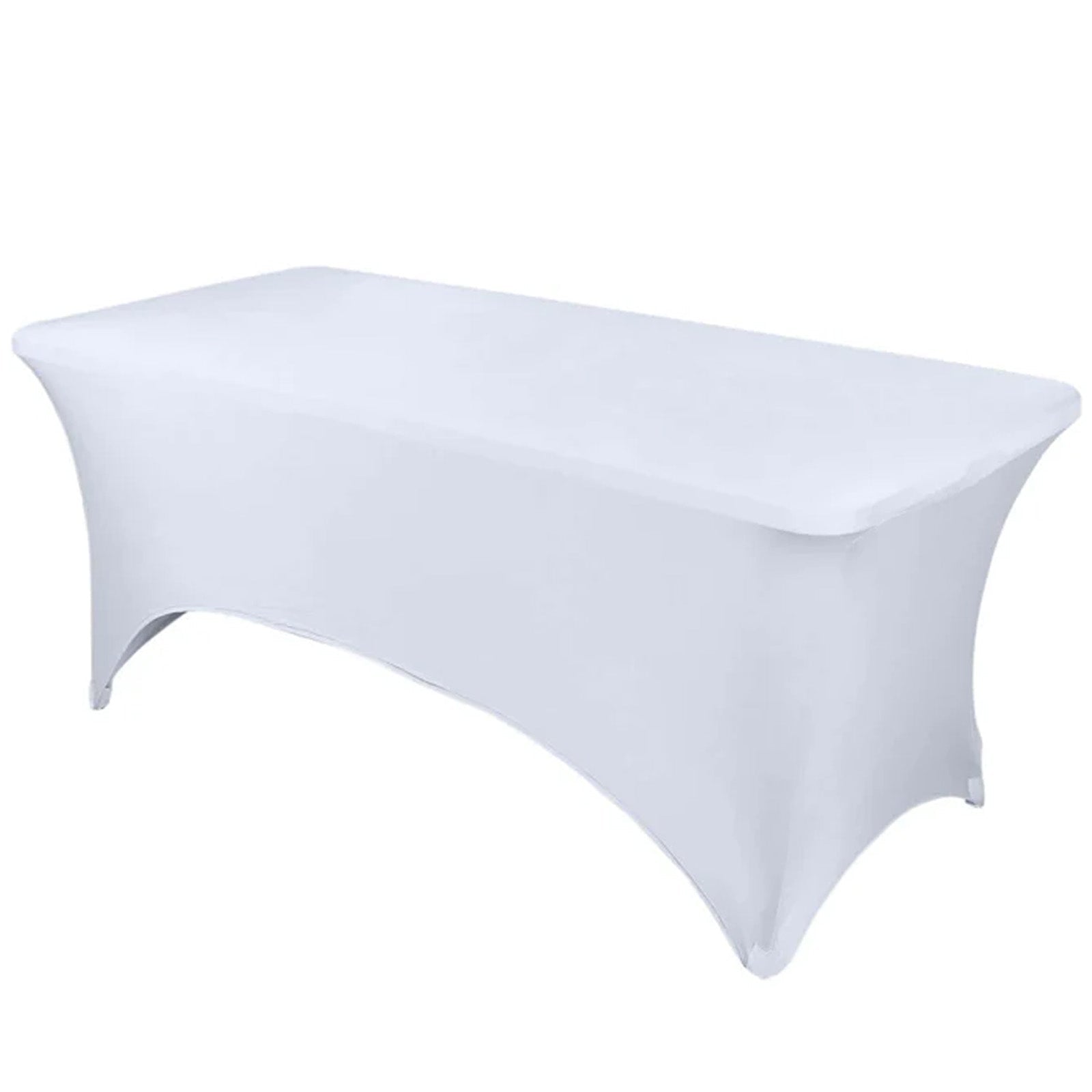 Stretch Spandex 6ft Rectangle Tablecloth White - Durable Form - Fitting Table Cover for Events & Presentations - Linen Luxes