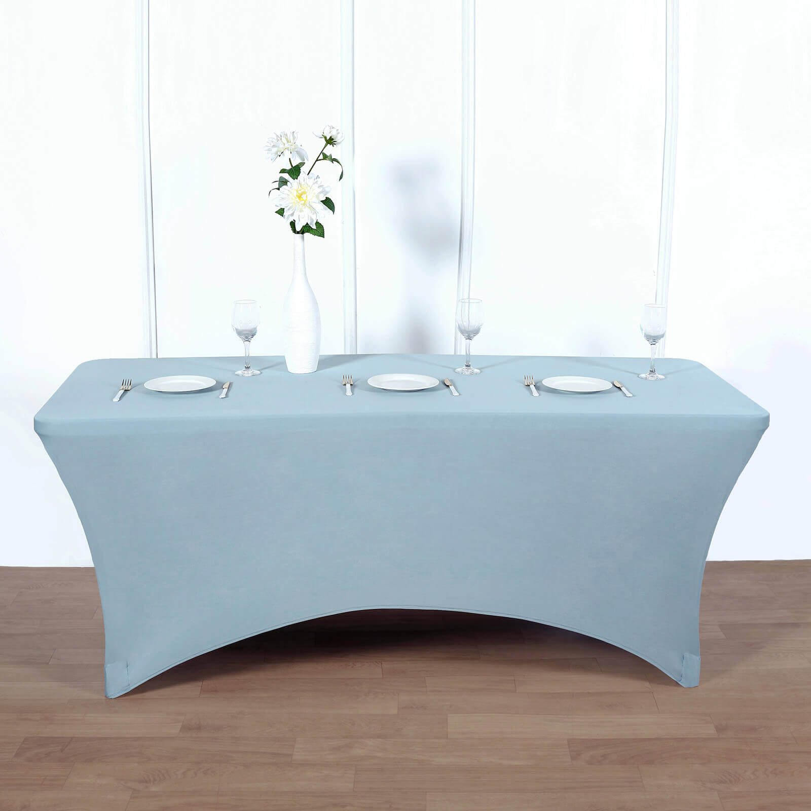 Stretch Spandex 96"x30" Rectangle Table Cover Dusty Blue - Durable Form - Fitting Tablecloth - Linen Luxes
