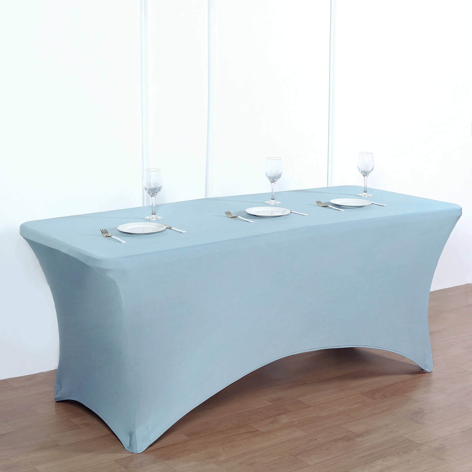Stretch Spandex 96"x30" Rectangle Table Cover Dusty Blue - Durable Form - Fitting Tablecloth - Linen Luxes
