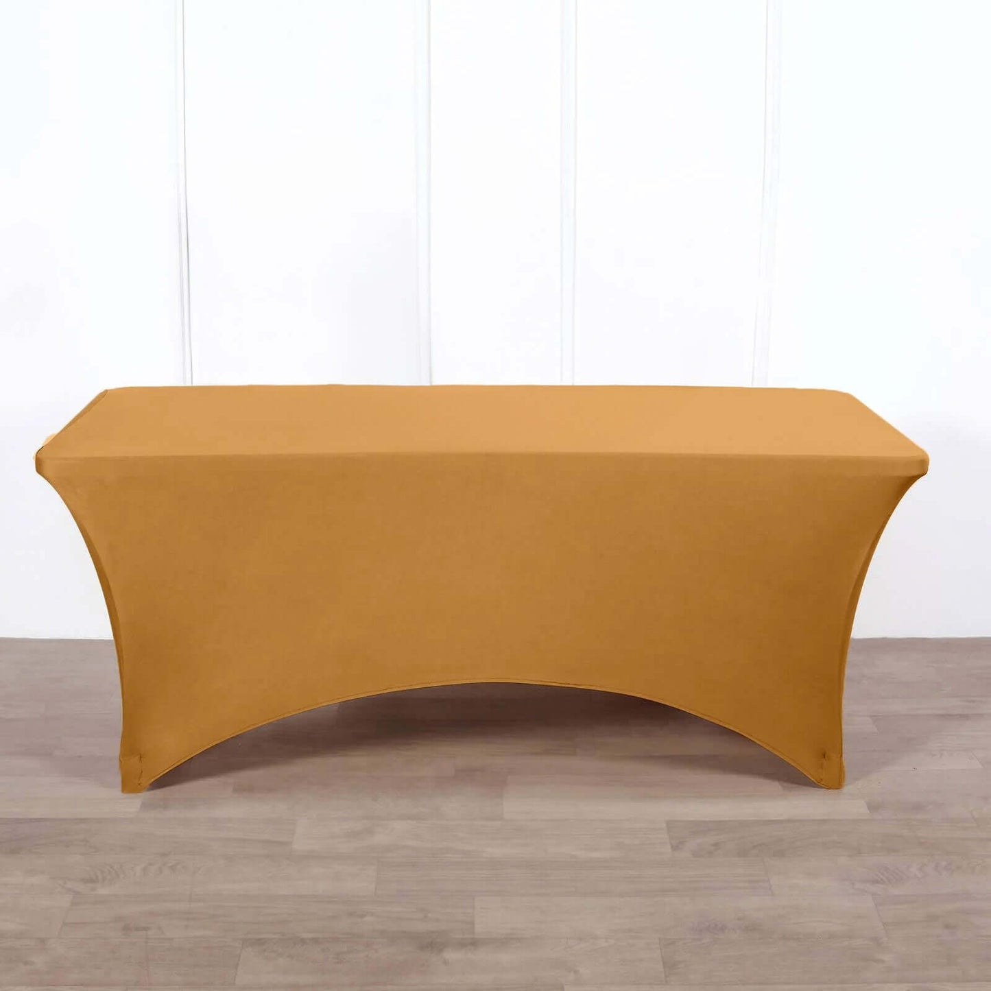 Stretch Spandex 96"x30" Rectangle Table Cover Gold - Durable Form - Fitting Tablecloth for Events & Presentations - Linen Luxes