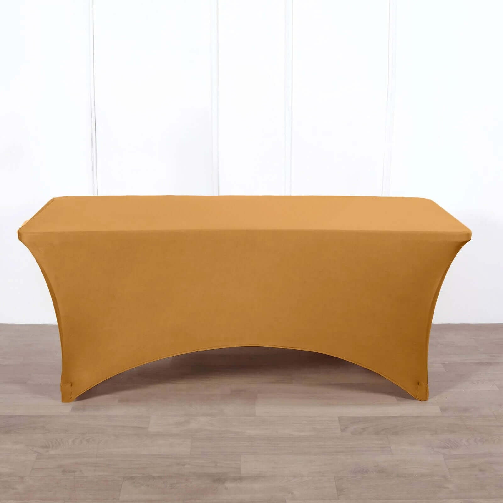 Stretch Spandex 96"x30" Rectangle Table Cover Gold - Durable Form - Fitting Tablecloth for Events & Presentations - Linen Luxes