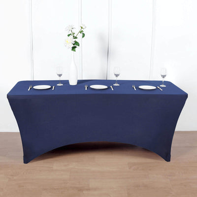 Stretch Spandex 96"x30" Rectangle Table Cover Navy Blue - Durable Form - Fitting Tablecloth - Linen Luxes
