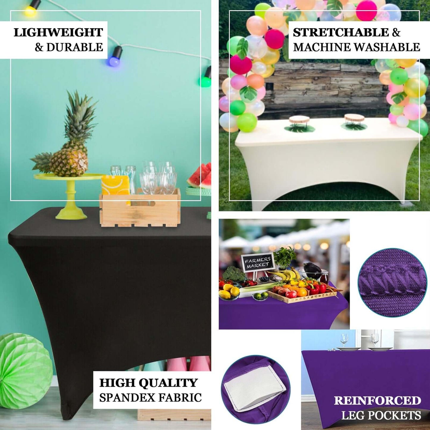 Stretch Spandex 96"x30" Rectangle Table Cover Navy Blue - Durable Form - Fitting Tablecloth - Linen Luxes