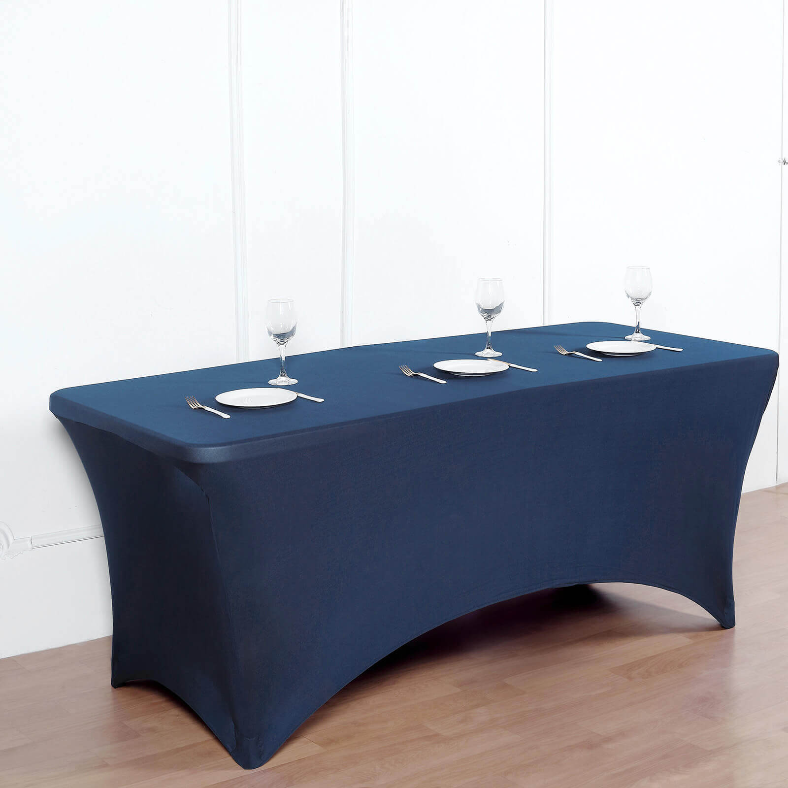 Stretch Spandex 96"x30" Rectangle Table Cover Navy Blue - Durable Form - Fitting Tablecloth - Linen Luxes