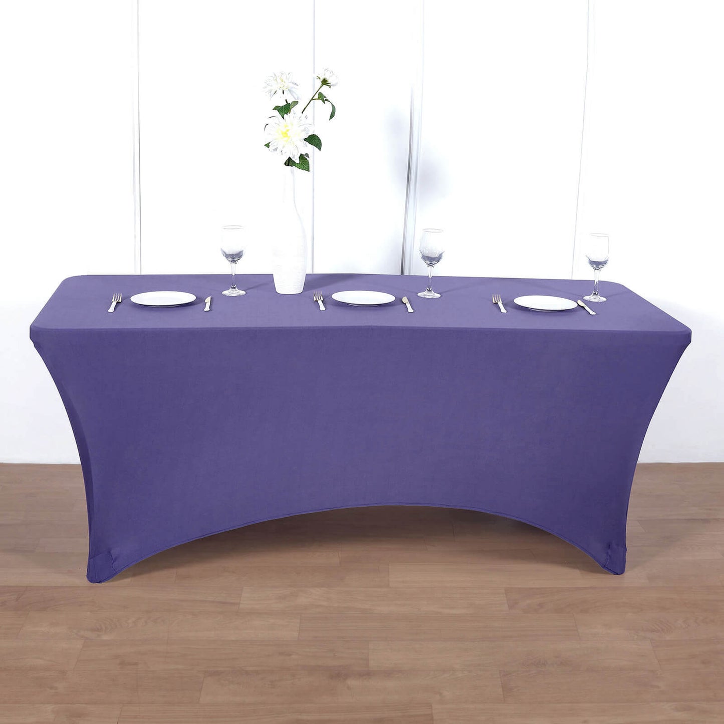 Stretch Spandex 96"x30" Rectangle Table Cover Purple - Durable Form - Fitting Tablecloth - Linen Luxes
