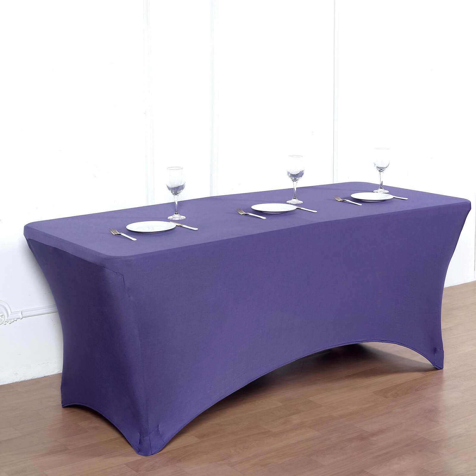 Stretch Spandex 96"x30" Rectangle Table Cover Purple - Durable Form - Fitting Tablecloth - Linen Luxes