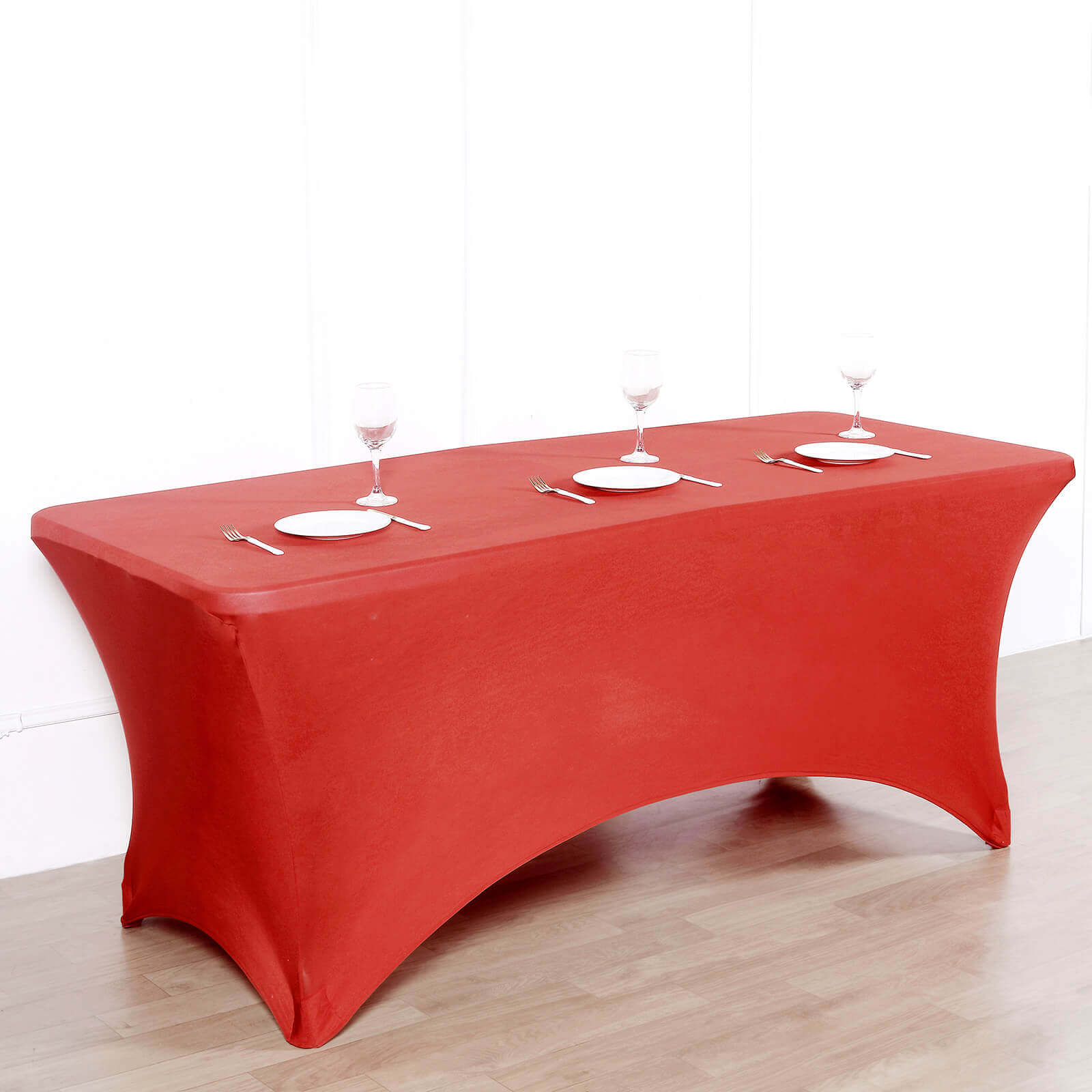 Stretch Spandex 96"x30" Rectangle Table Cover Red - Durable Form - Fitting Tablecloth - Linen Luxes