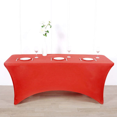 Stretch Spandex 96"x30" Rectangle Table Cover Red - Durable Form - Fitting Tablecloth - Linen Luxes