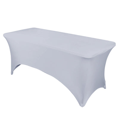 Stretch Spandex 96"x30" Rectangle Table Cover Silver - Durable Form - Fitting Tablecloth - Linen Luxes