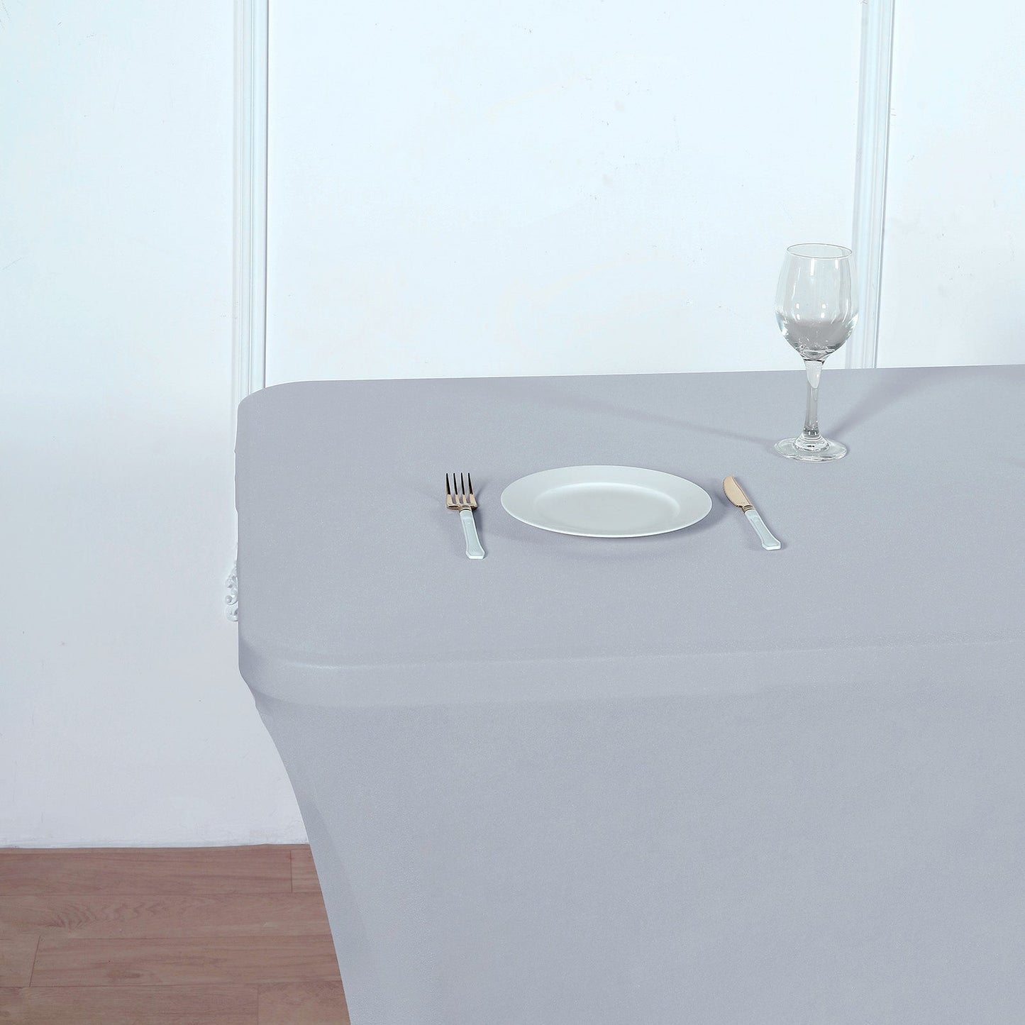 Stretch Spandex 96"x30" Rectangle Table Cover Silver - Durable Form - Fitting Tablecloth - Linen Luxes