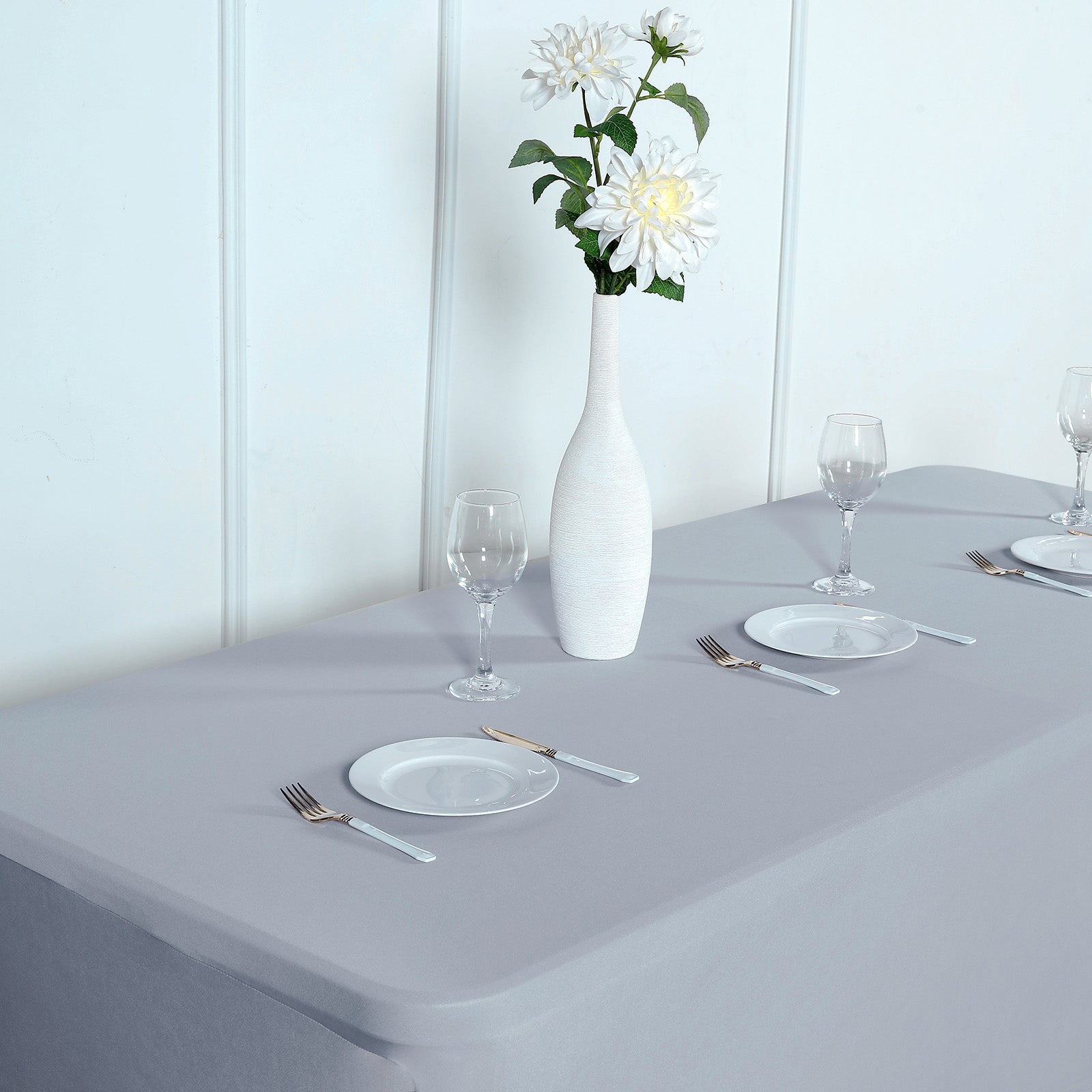 Stretch Spandex 96"x30" Rectangle Table Cover Silver - Durable Form - Fitting Tablecloth - Linen Luxes