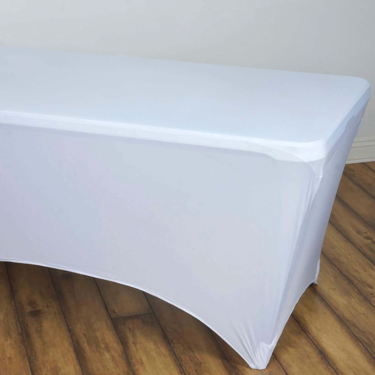 Stretch Spandex 96"x30" Rectangle Table Cover White - Durable Form - Fitting Tablecloth for Events & Presentations - Linen Luxes