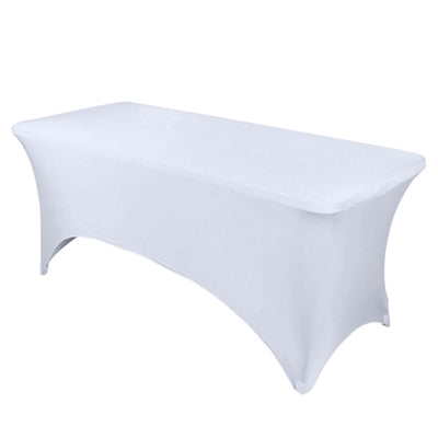 Stretch Spandex 96"x30" Rectangle Table Cover White - Durable Form - Fitting Tablecloth for Events & Presentations - Linen Luxes