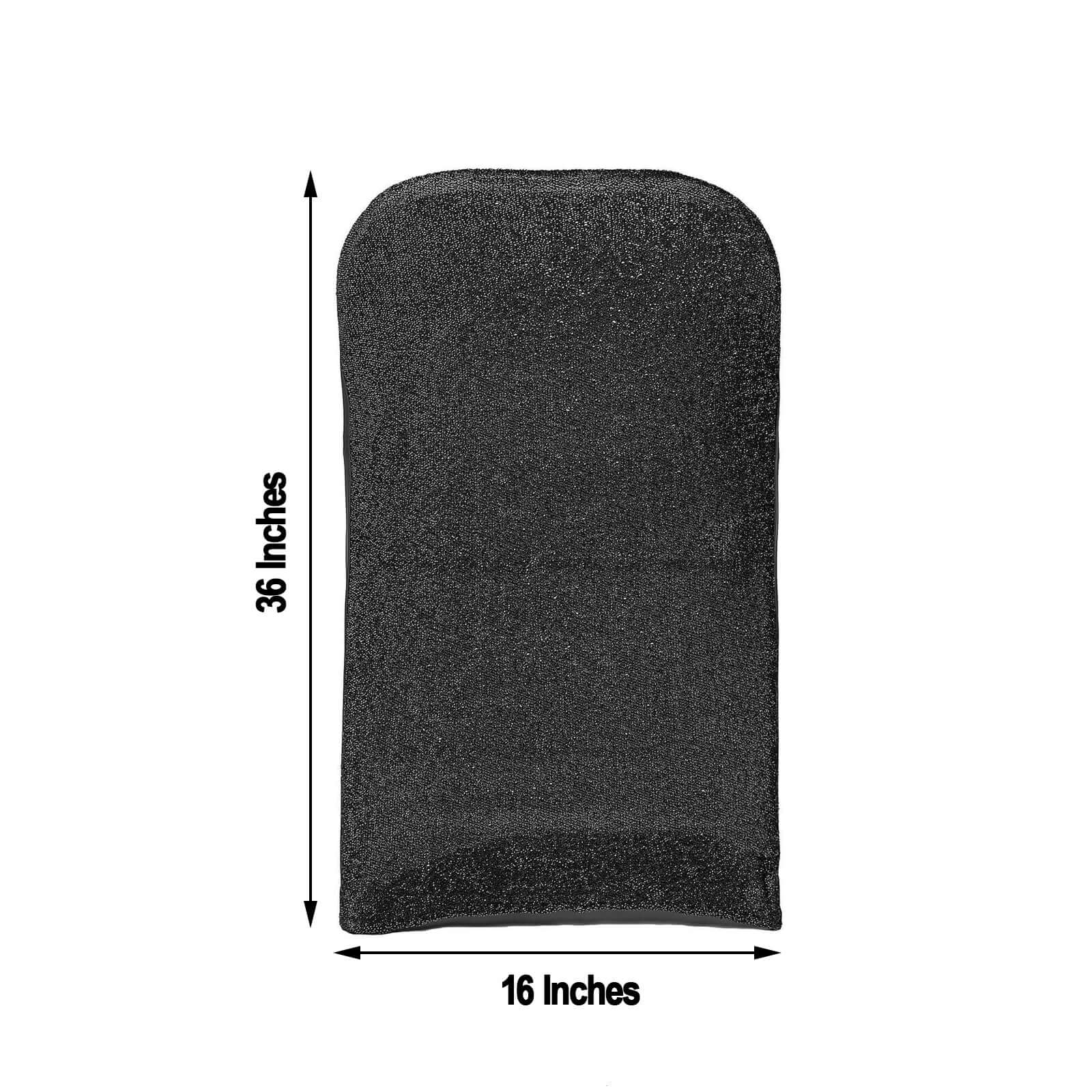 Stretch Spandex Chair Cover Black for Folding Chairs - Metallic Shimmer Tinsel Back Design Fitted Slipcover - Linen Luxes