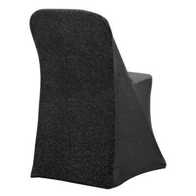 Stretch Spandex Chair Cover Black for Folding Chairs - Metallic Shimmer Tinsel Back Design Fitted Slipcover - Linen Luxes