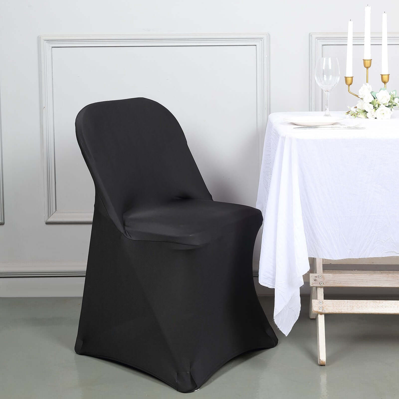 Stretch Spandex Chair Cover Black for Folding Chairs - Reusable & Wrinkle - Resistant 160GSM Fitted Slipcover for a Polished Look - Linen Luxes