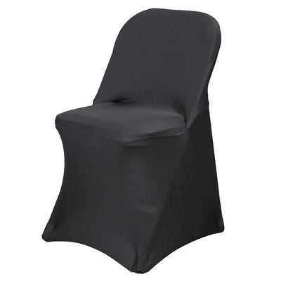 Stretch Spandex Chair Cover Black for Folding Chairs - Reusable & Wrinkle - Resistant 160GSM Fitted Slipcover for a Polished Look - Linen Luxes
