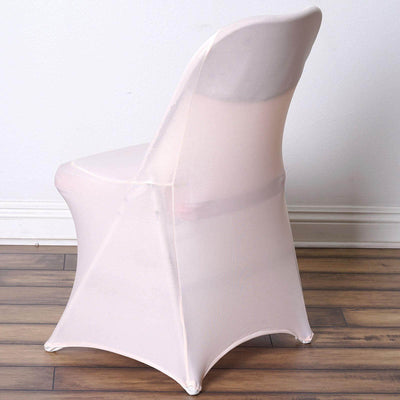 Stretch Spandex Chair Cover Blush for Folding Chairs - Reusable & Wrinkle - Resistant 160GSM Fitted Slipcover - Linen Luxes