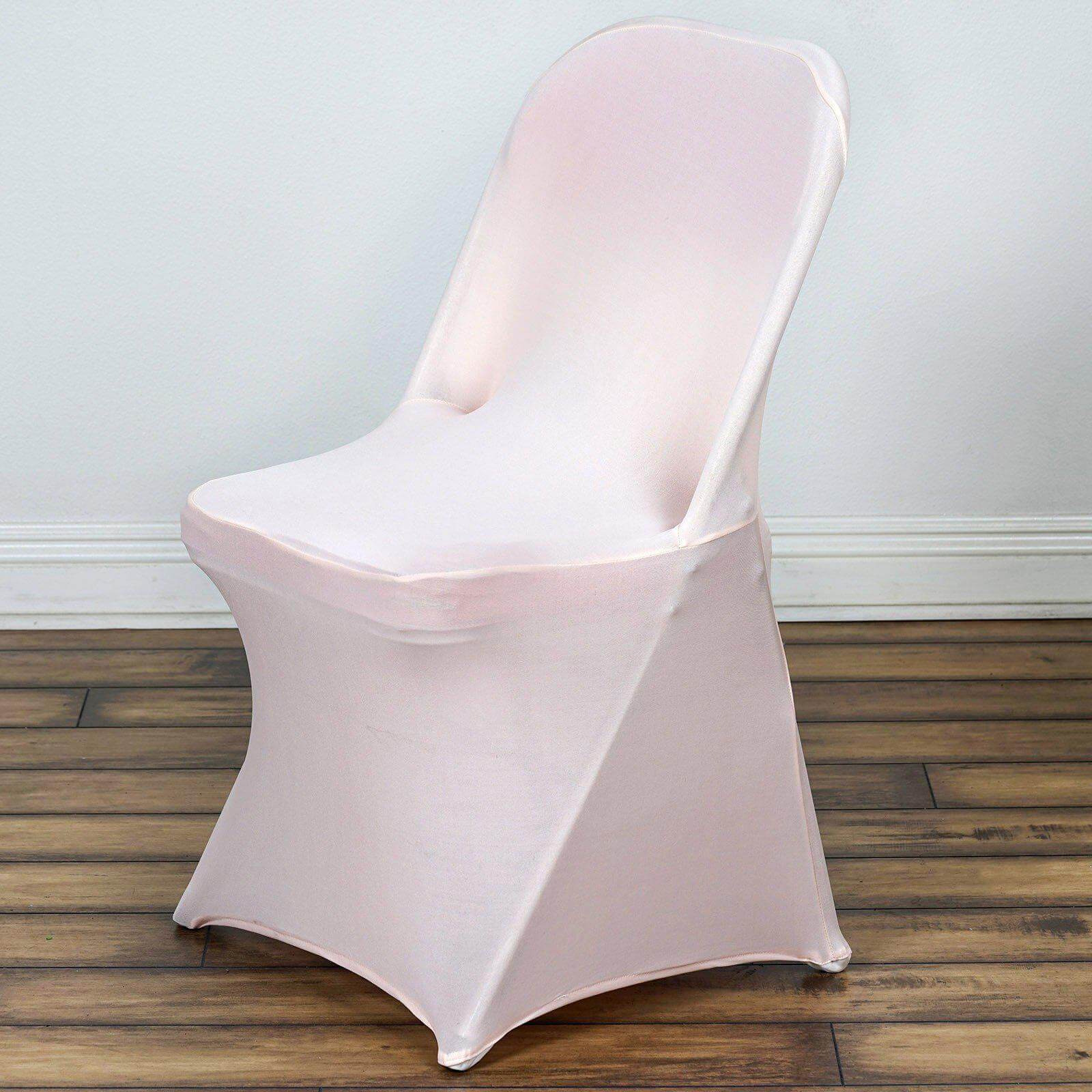 Stretch Spandex Chair Cover Blush for Folding Chairs - Reusable & Wrinkle - Resistant 160GSM Fitted Slipcover - Linen Luxes